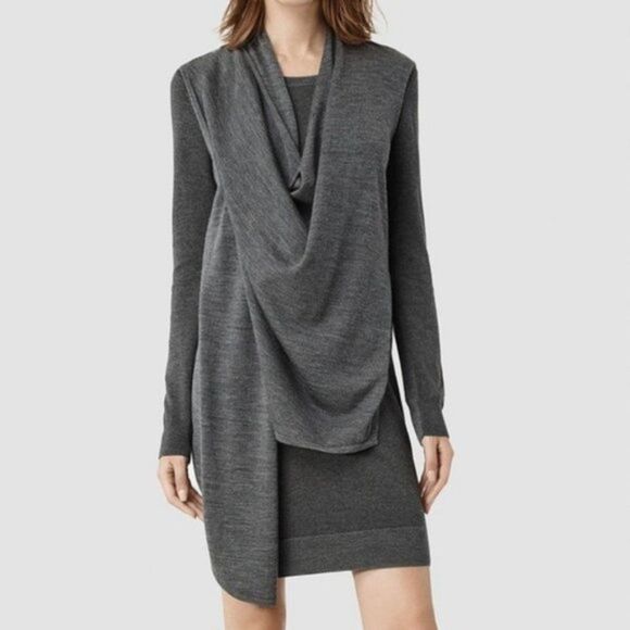 ALL SAINTS Drina Merino Wool Draped Convertible Sweater Knit Dress BlackGray 4 S - Picture 10 of 14